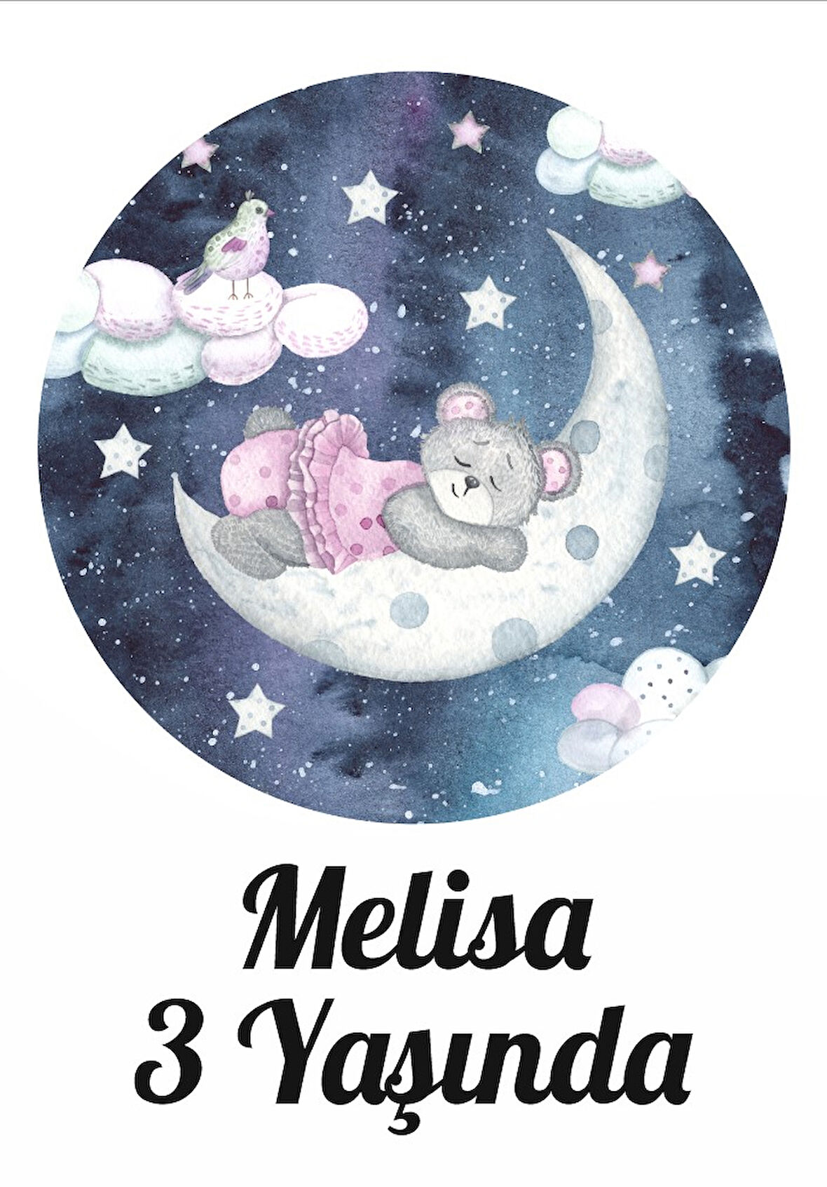 Ayda Uyuyan Ayı Temalı Doğum Günü Afişi - 70x100 Cm