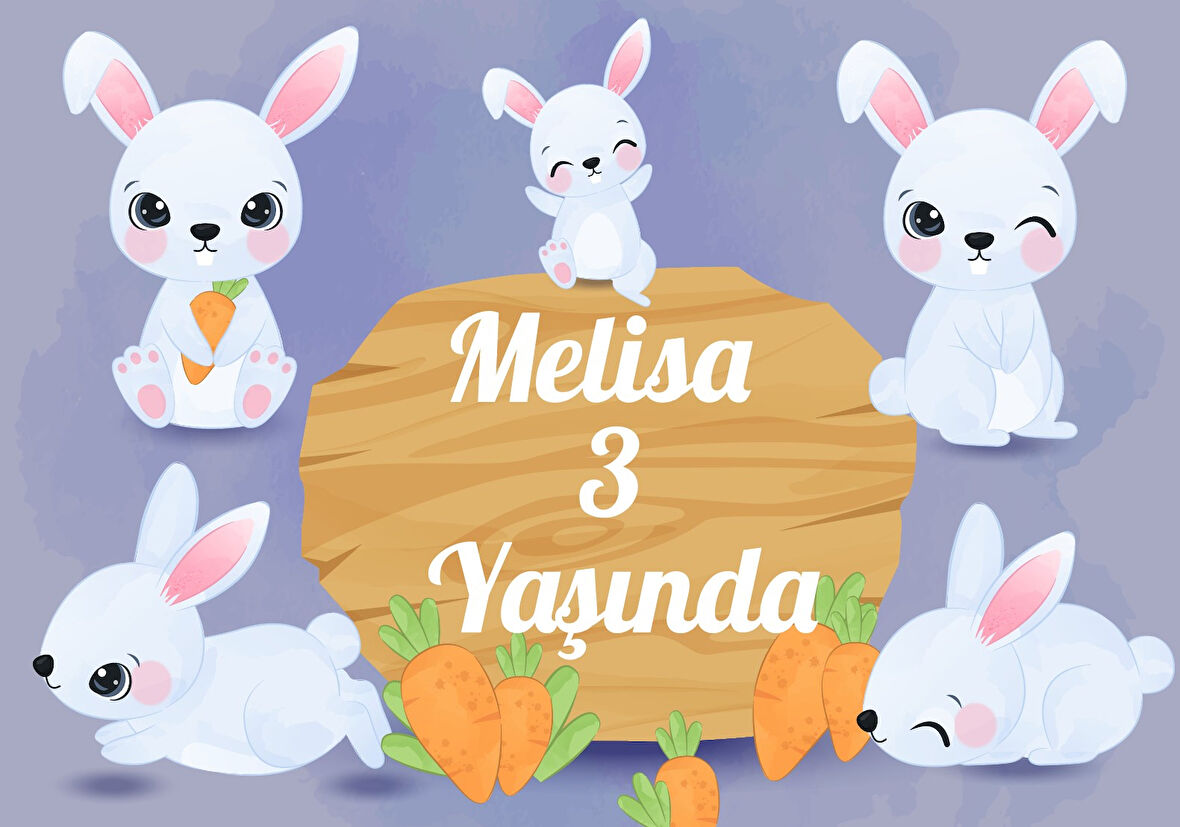 Sevimli Tavşan Temalı Doğıum Günü Afişi - 70x100 Cm