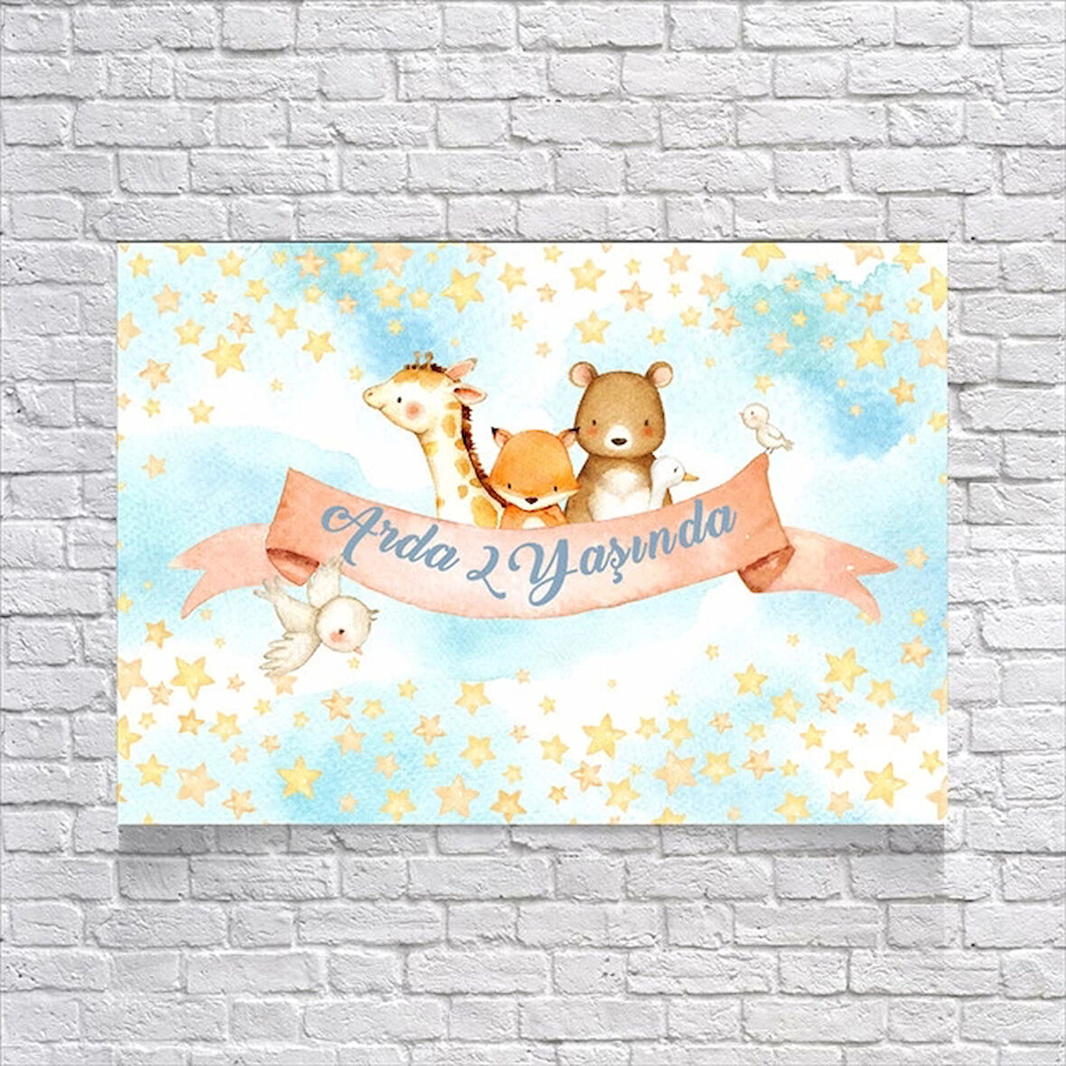 Gökyüzü Ve Hayvanlar Temalı Doğum Günü Afişi 50x70 Cm