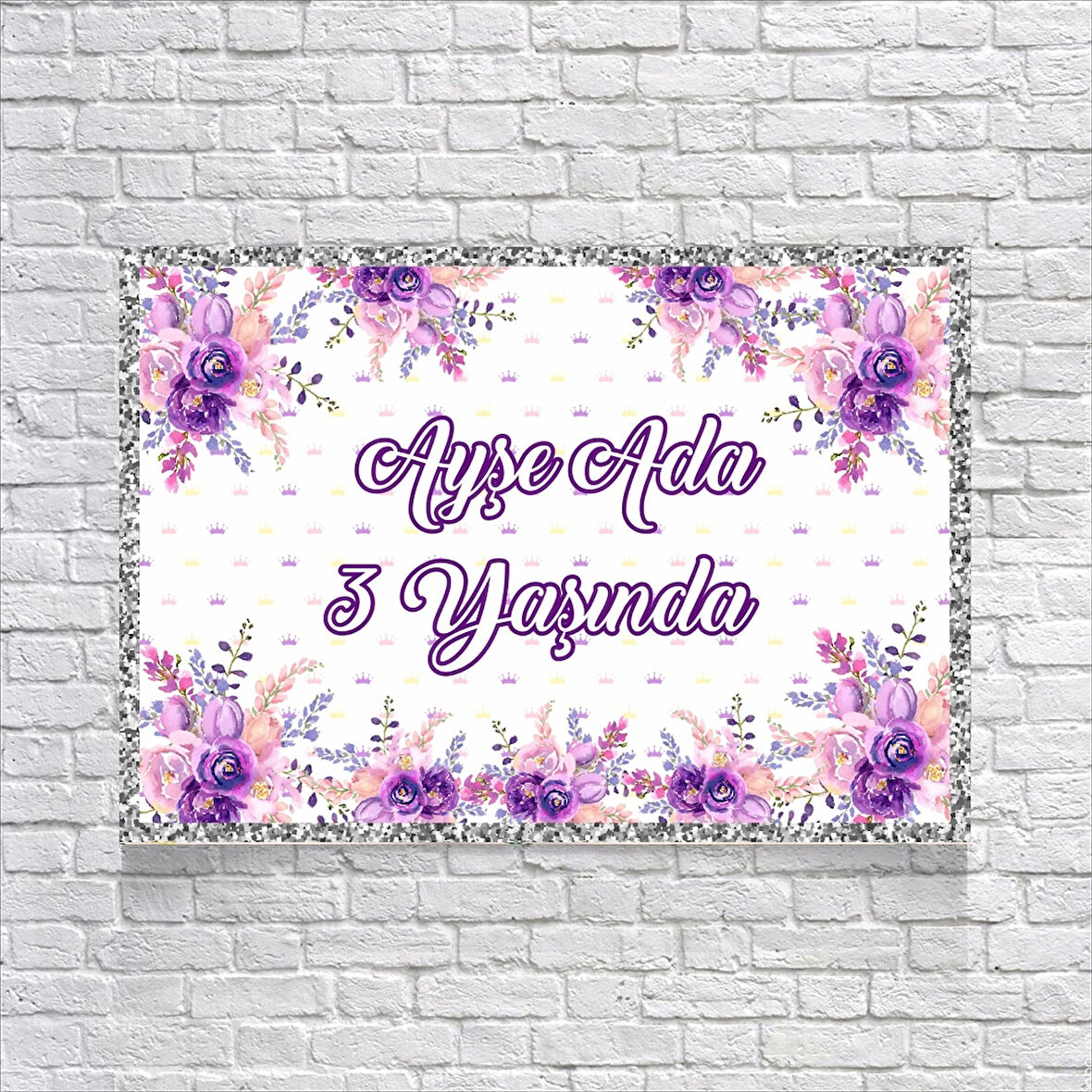 Mor Çiçek Temalı Doğum Günü Afişi 70X100 cm