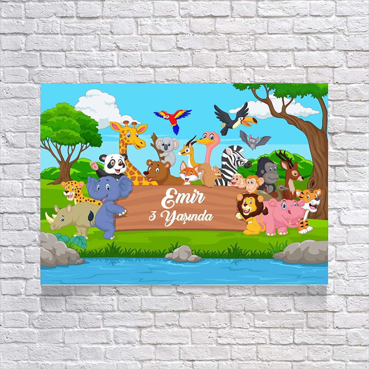 Safari Sevimli Hayvanlar Temalı Doğum Günü Afişi 70X100 cm