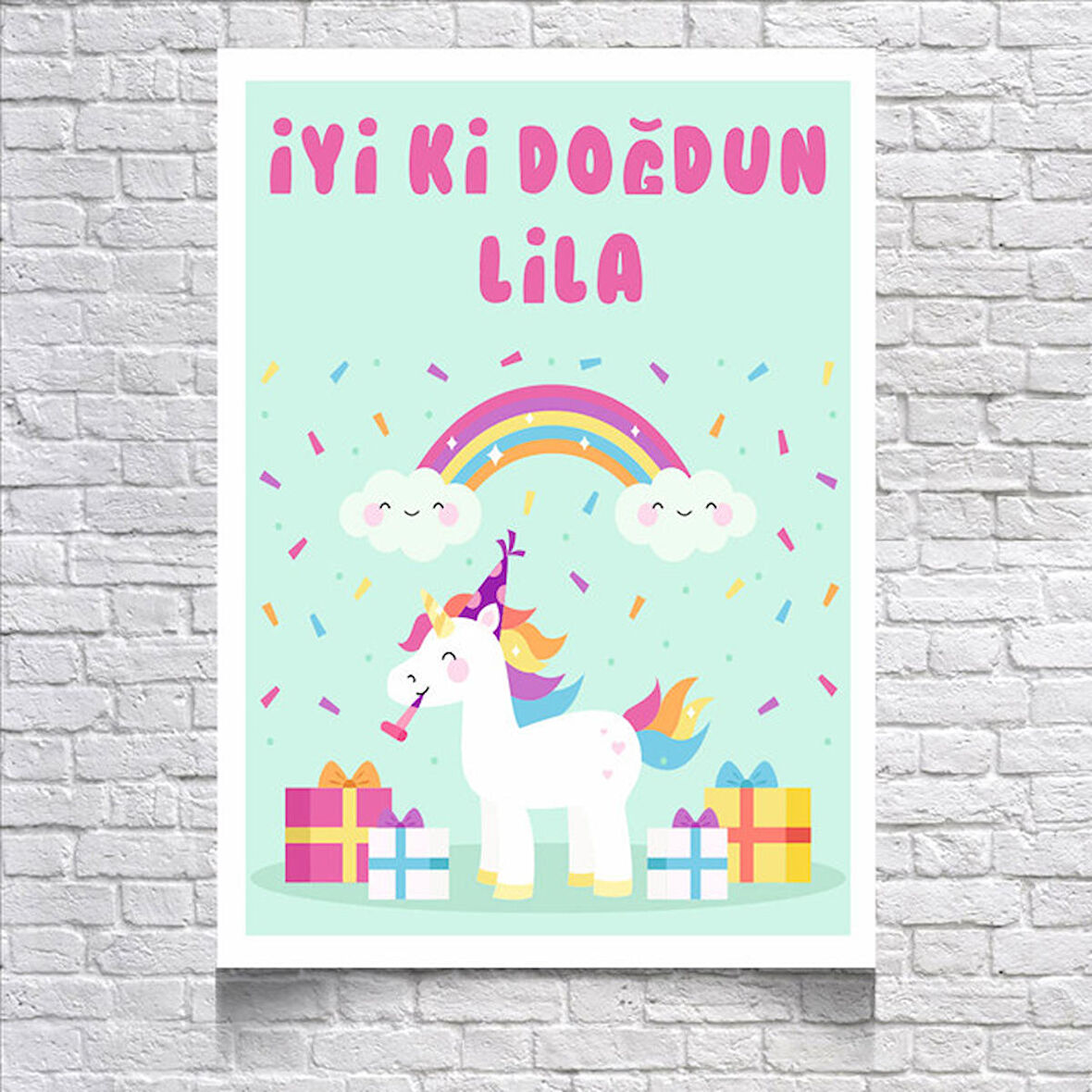 Unicorn Temalı Doğum Günü Afişi 50 x 70