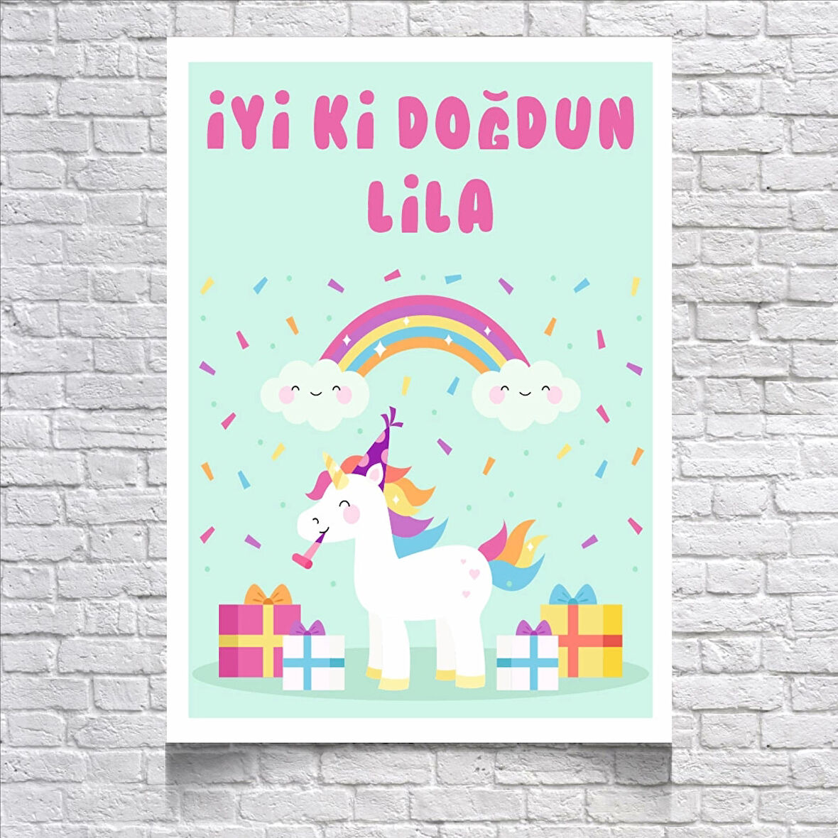Unicorn Temalı Doğum Günü Afişi 70X100 cm