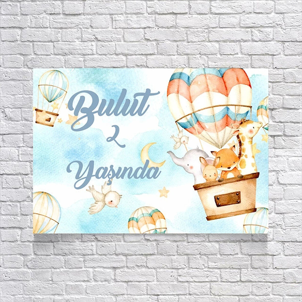 Balondaki Sevimli Hayvanlar Temalı Doğum Günü Afişi 35x50 Cm