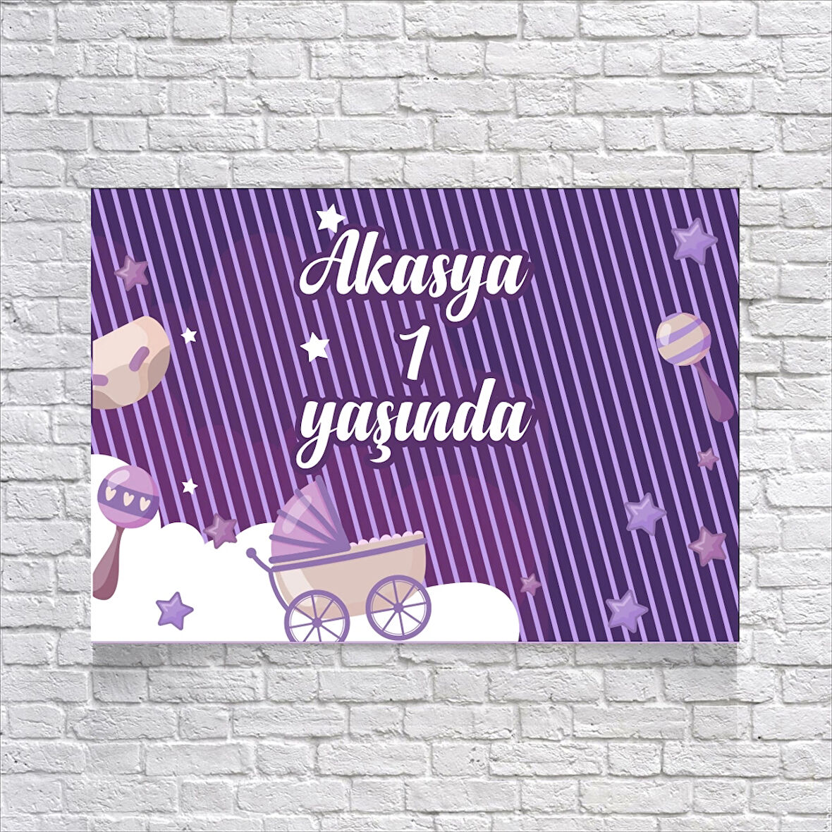 Mor Çizgili Doğum Günü Afişi 35X50 cm