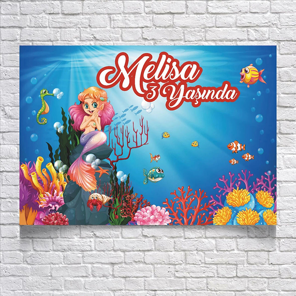 Deniz ve Deniz Kızı Temalı Doğum Günü Afişi 50X70 cm
