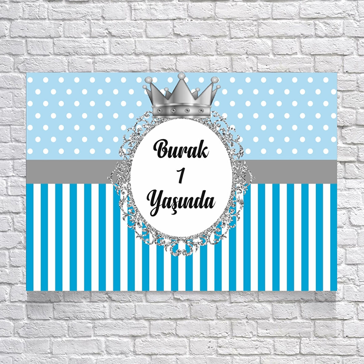 Mavi Çizgili Puantiyeli Doğum Günü Afişi 50X70 cm