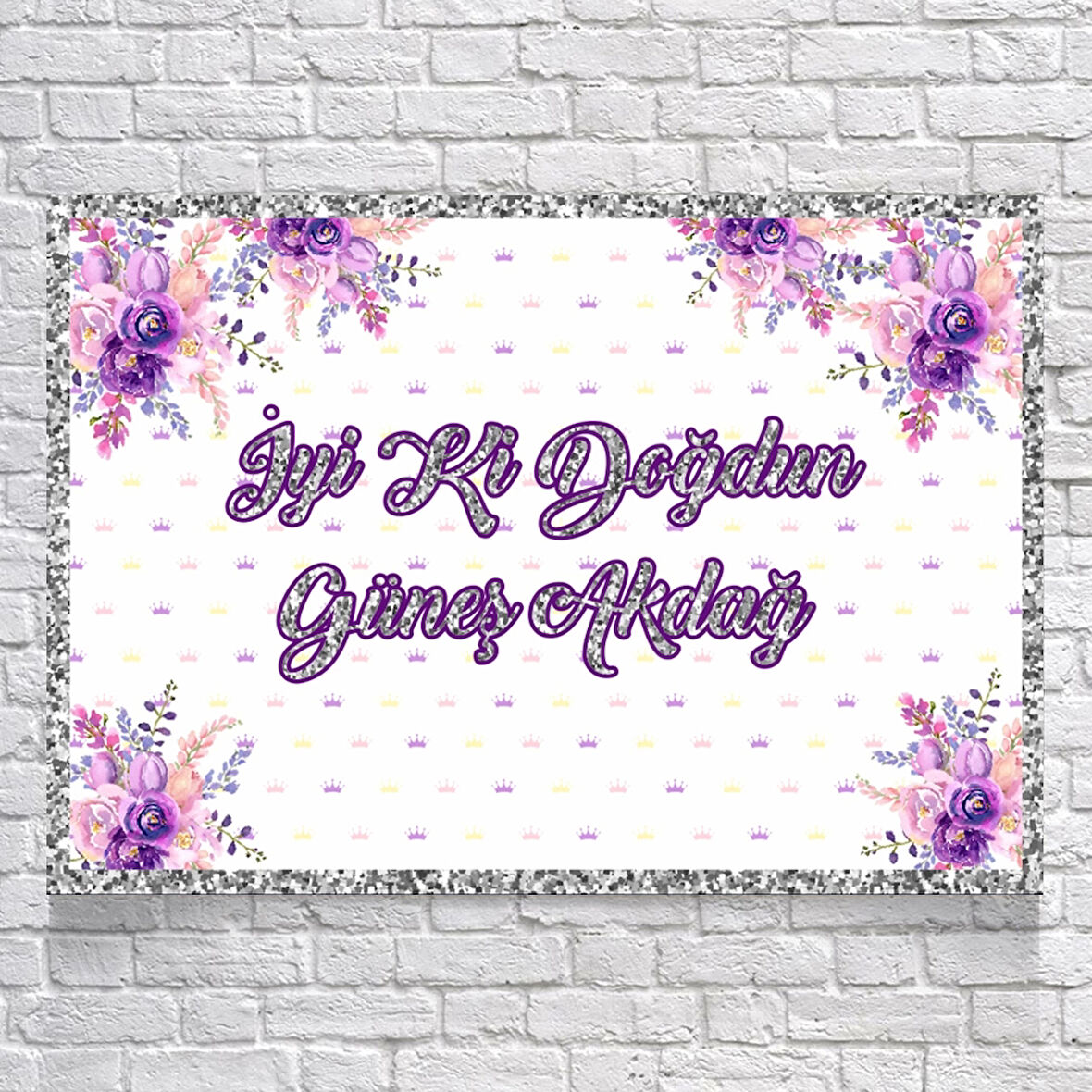 Mor Çiçekli Doğum Günü Afişi 70X100 cm
