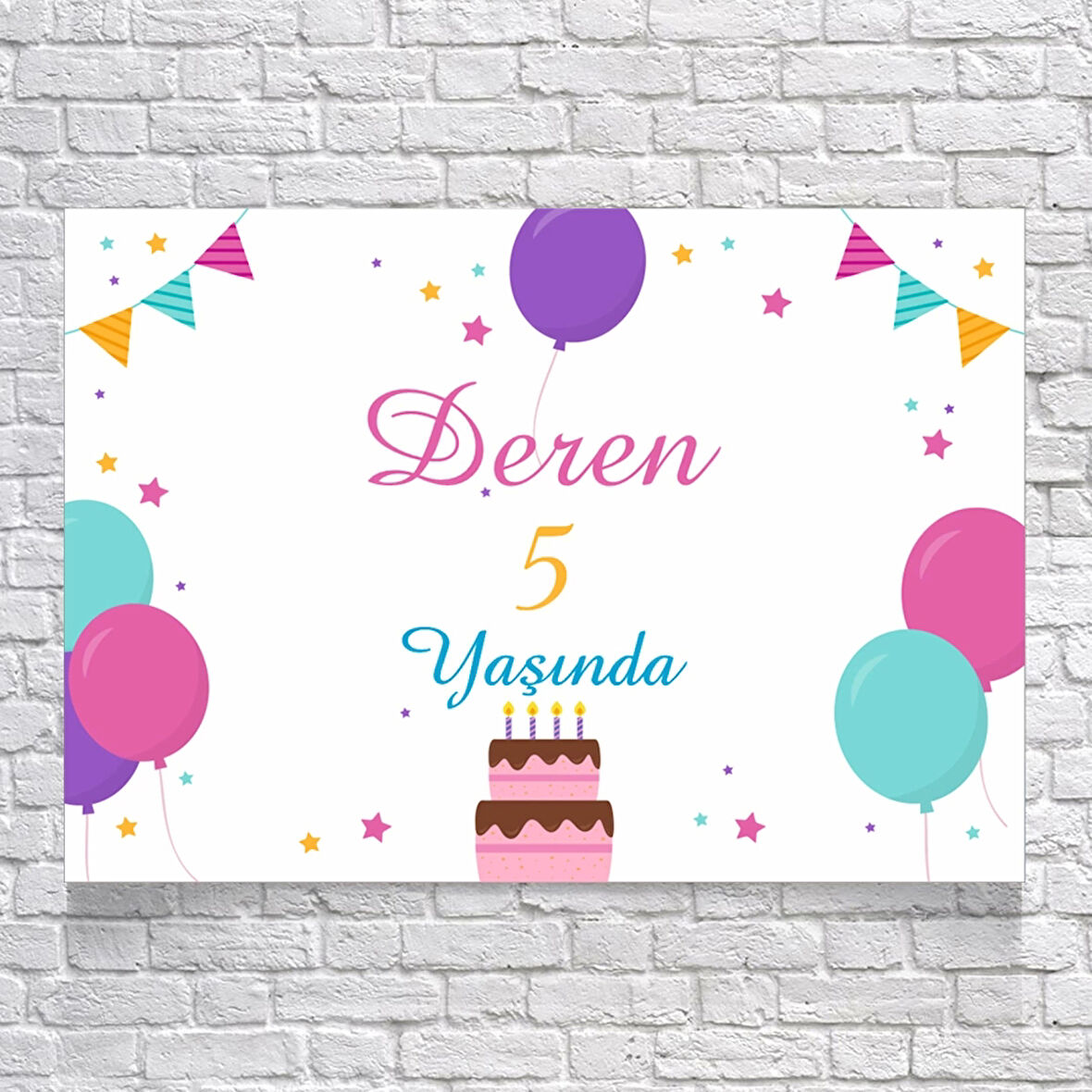 Pasta ve Balon Temalı Doğum Günü Afişi 50X70 cm