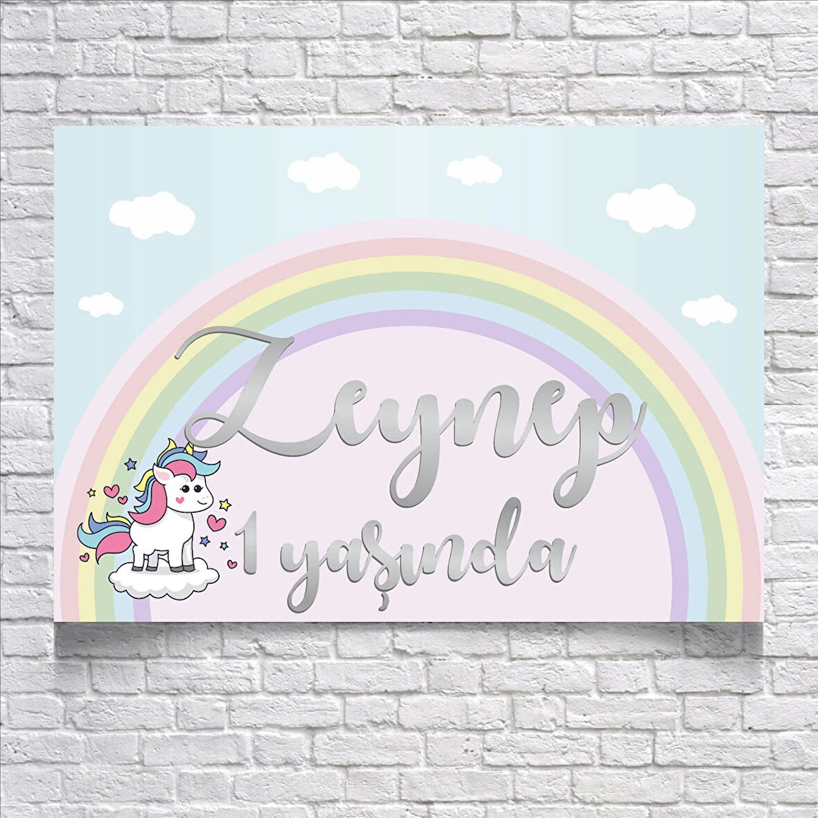 Unicorn ve Gökkuşağı Temalı Doğum Günü Afişi 50X70 cm