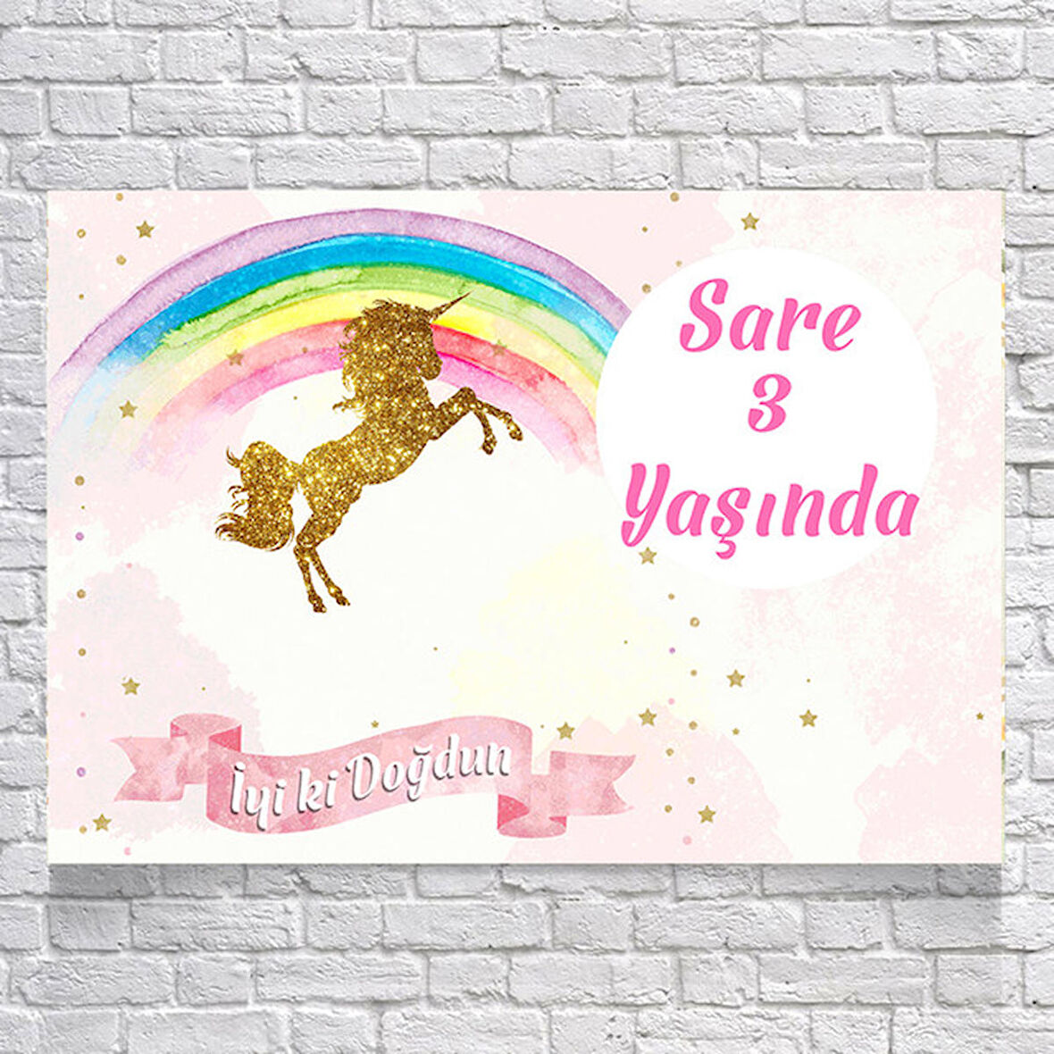 Unicorn Temalı Doğum Günü Afişi 50 x 70