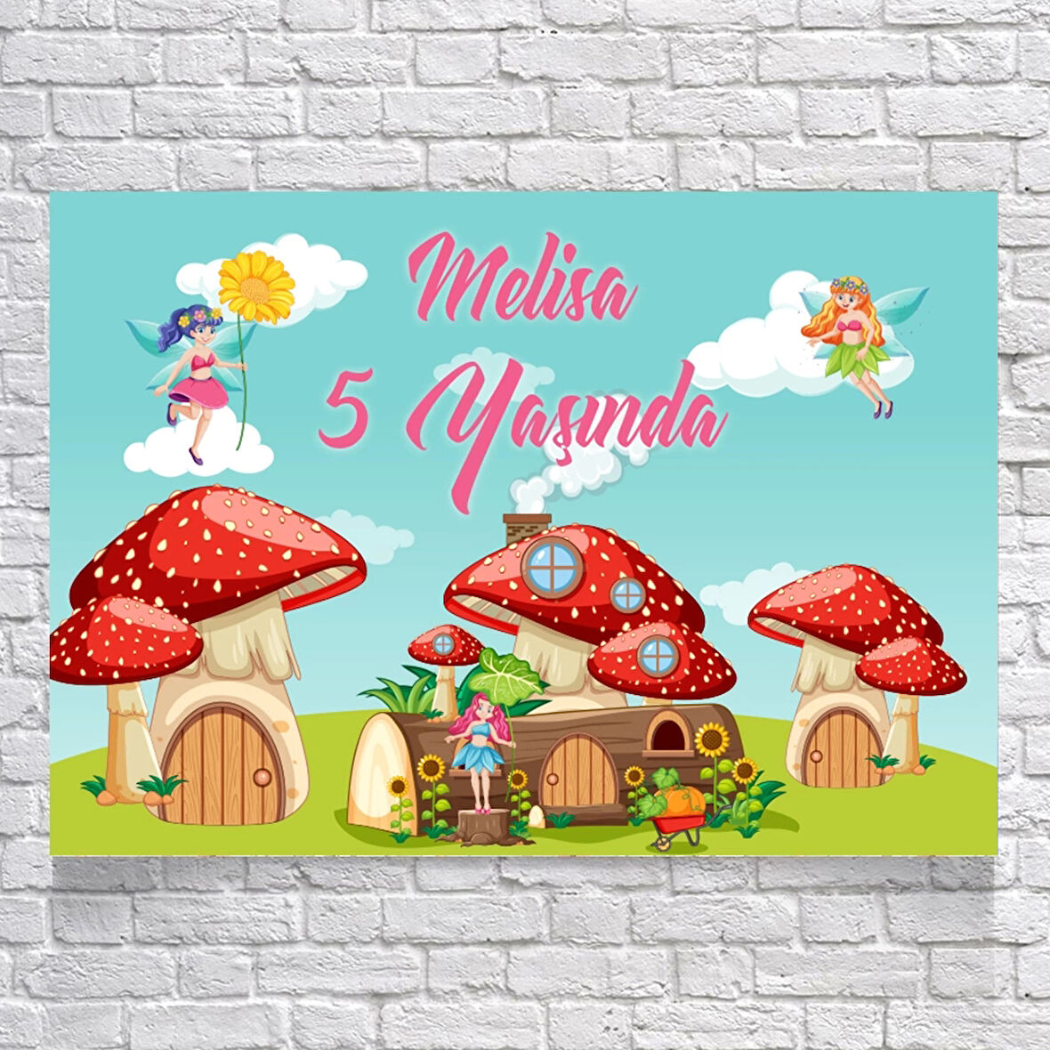 Peri ve Mantar Ev Temalı Doğum Günü Afişi 50X70 cm