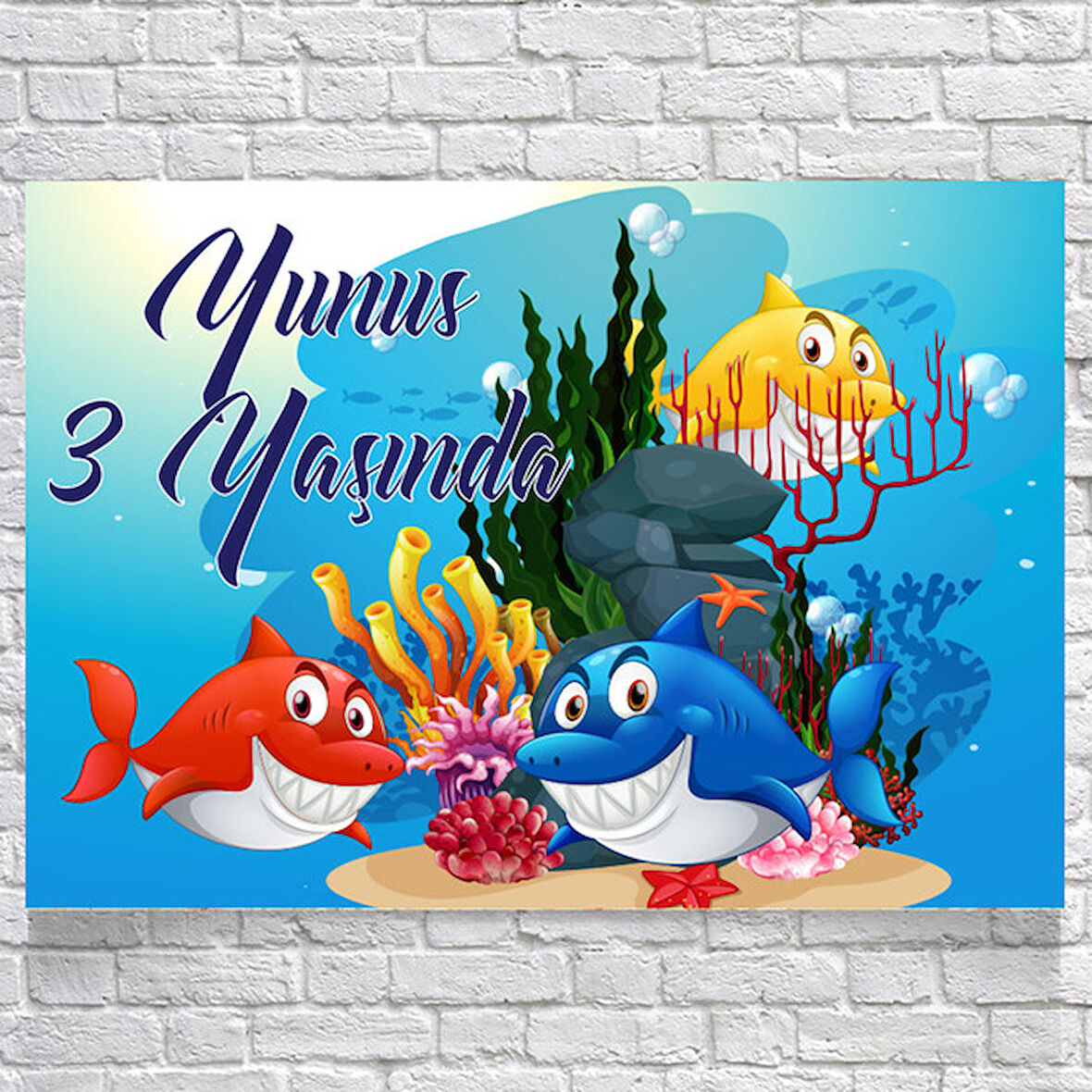 Köpek Balığı Temalı Doğum Günü Afişi 50 x 70
