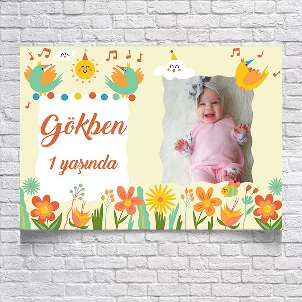 Müzik Ve Kuş Temalı Doğum Günü Afişi Resimli 50x70 Cm