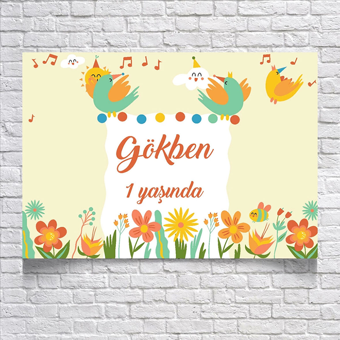 Müzik Ve Kuş Temalı Doğum Günü Afişi 35x50 Cm
