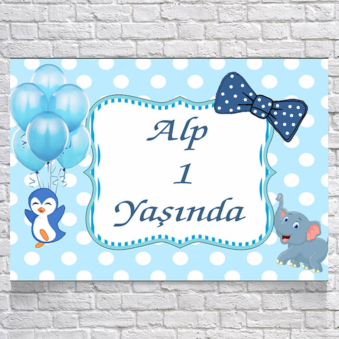 Fil ve Penguen Temalı Doğum Günü Afişi 70 x 100
