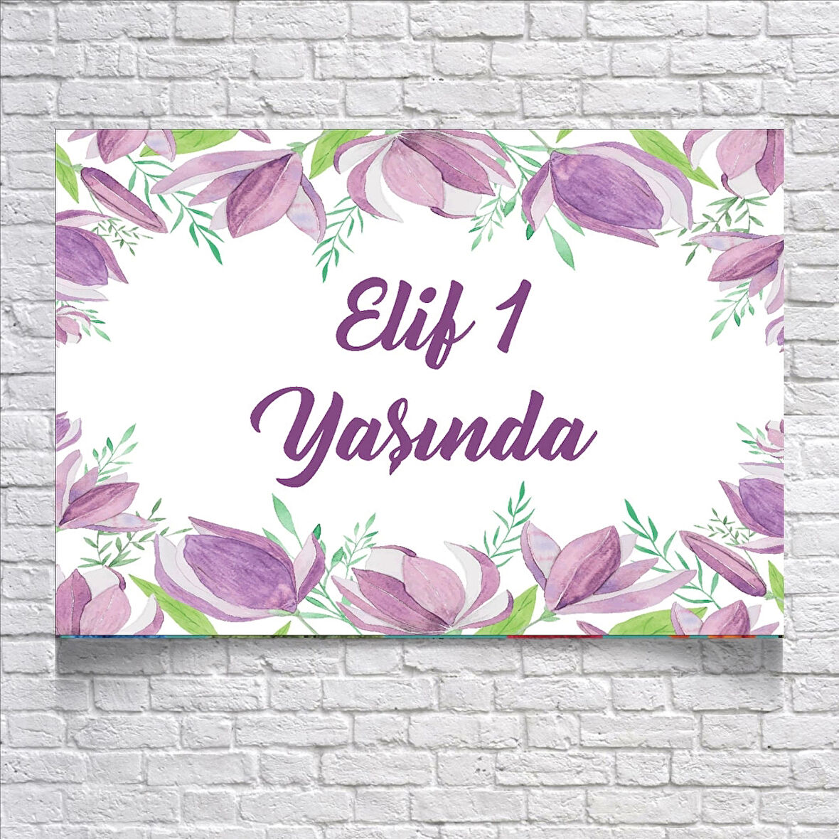 Mor Çiçek Temalı Doğum Günü Afişi 100X150 cm