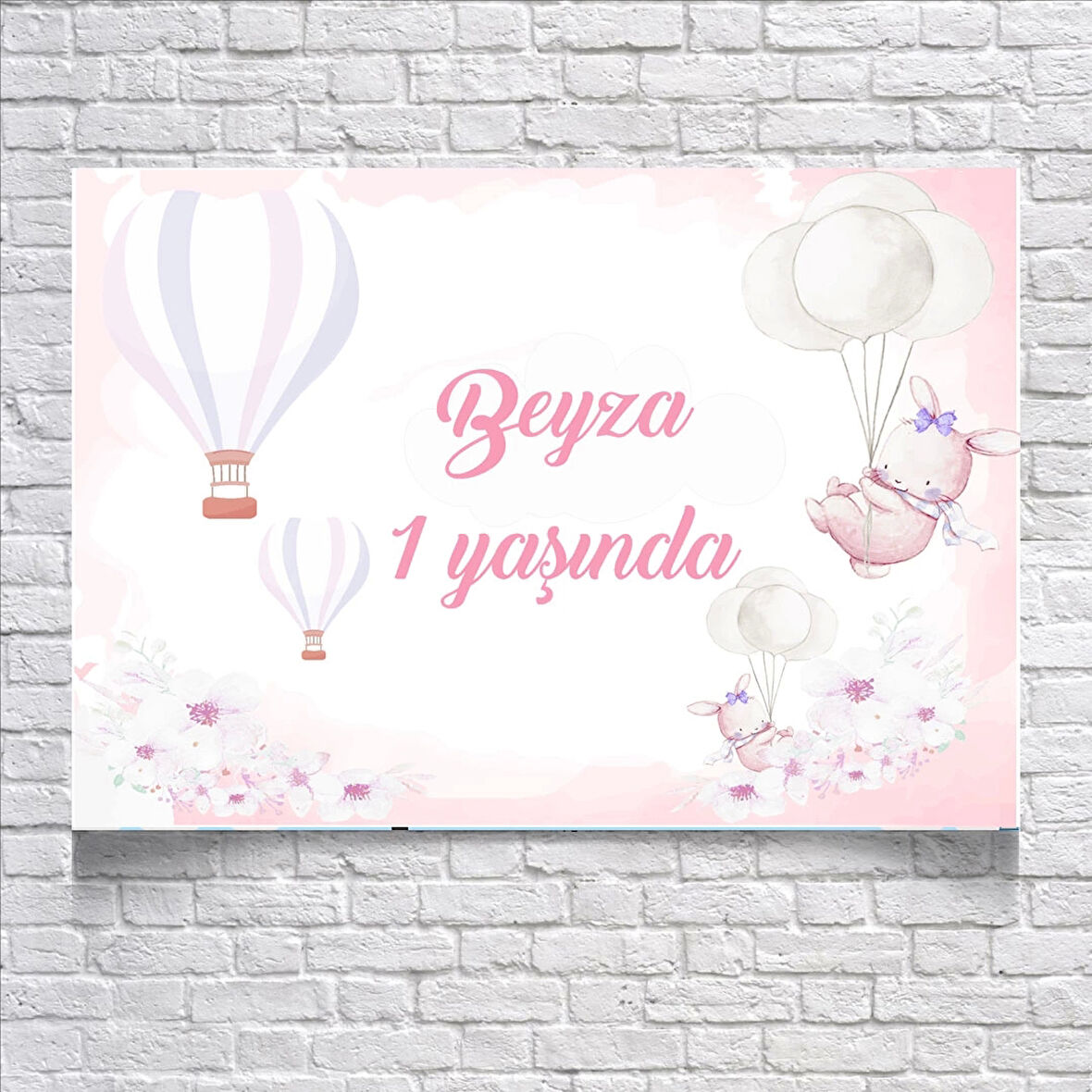 Pembe Balon Temalı Doğum Günü Afişi 70X100 cm