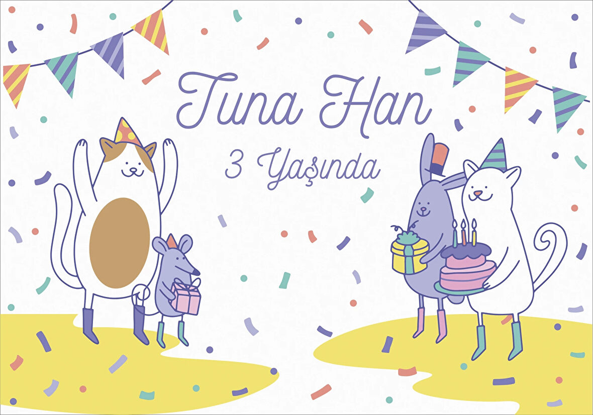 Sevimli Kediler Temalı Doğum Günü Afişi 70X100 cm