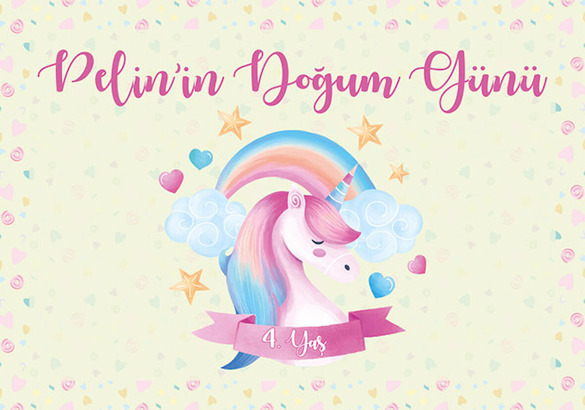 Unicorn Temalı Doğum Günü Afişi 35X50 cm