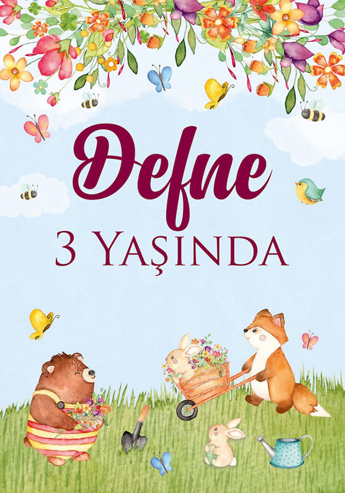 Sevimli Ayıcık Temalı Doğum Günü Afişi 50 x 70