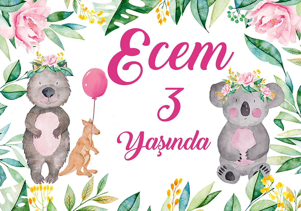 Sevimli Koala Temalı Doğum Günü Afişi 100X150 cm