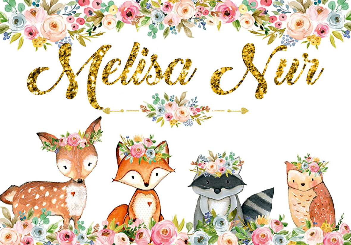 Sevimli Hayvanlar Çiçekli Doğum Günü Afişi 50X70 cm