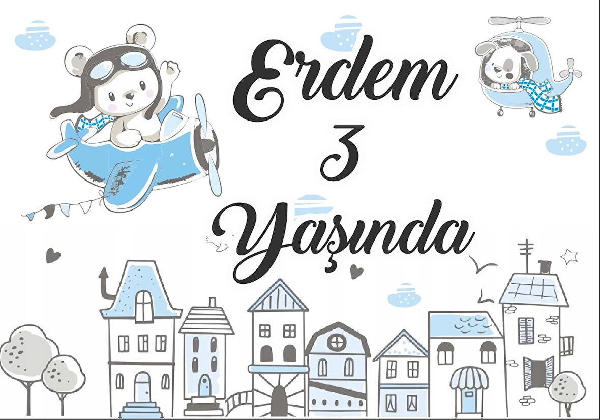 Uçan Ayıcık Temalı Doğum Günü Afişi 100X150 cm