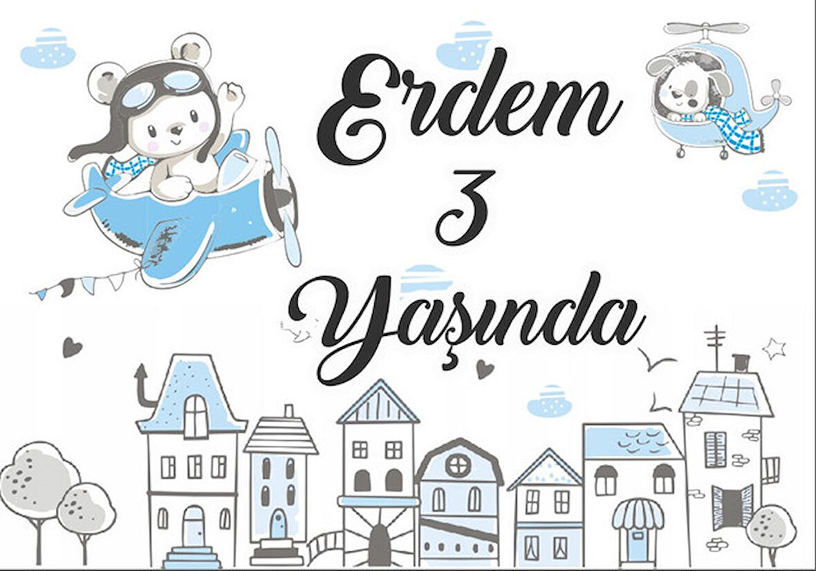 Uçan Ayıcık Temalı Doğum Günü Afişi 70 x 100
