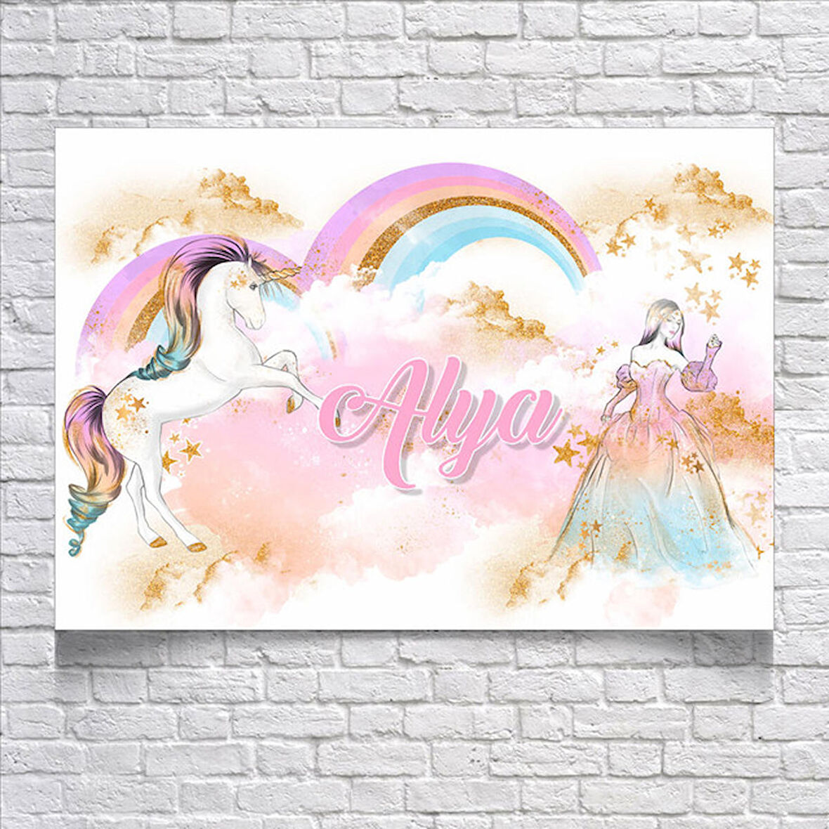 Prenses ve Unicorn Temalı Doğum Günü Afişi 70 x 100