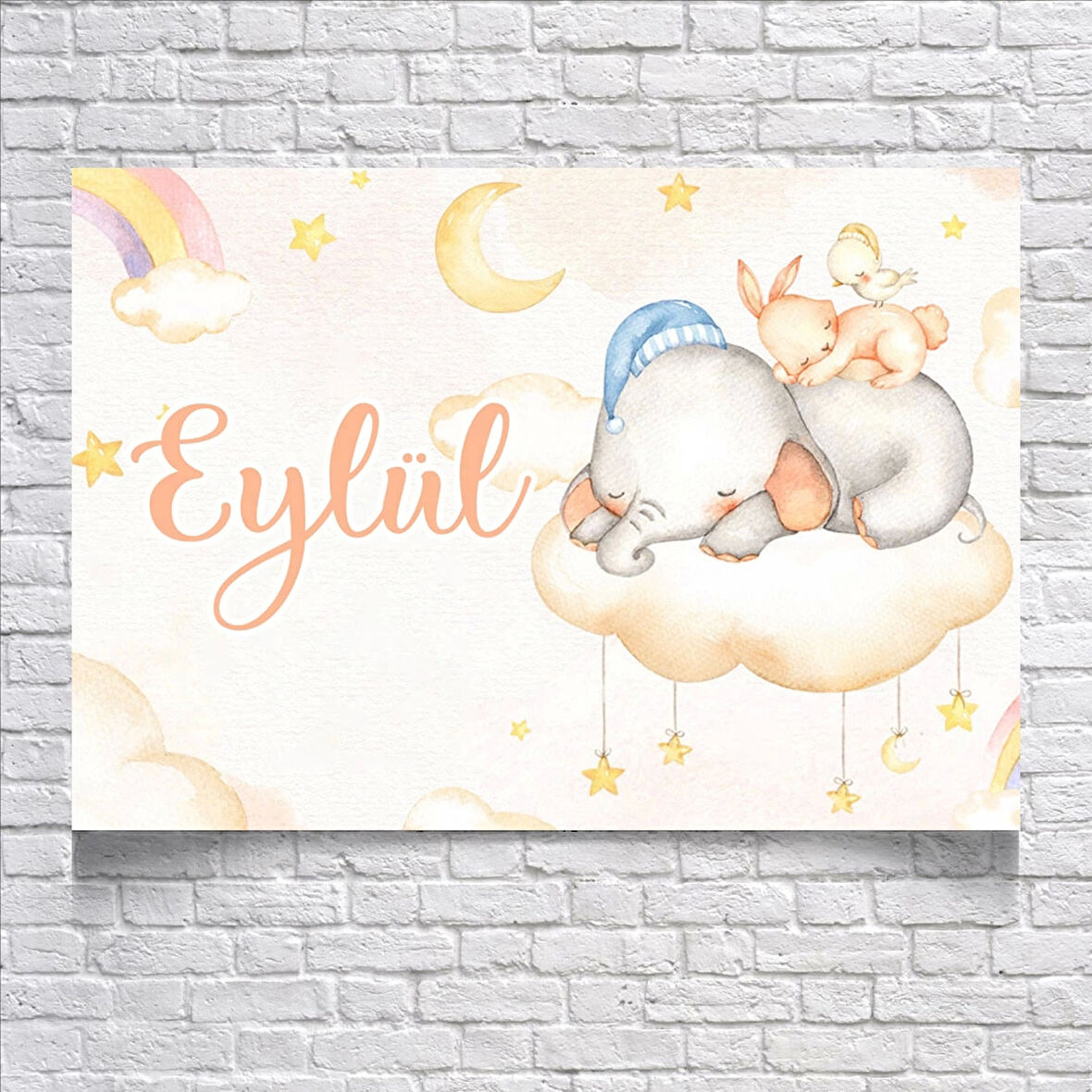 Bulutlar Üstünde Uyuyan Fil Temalı Doğum Günü Afişi 50X70 cm