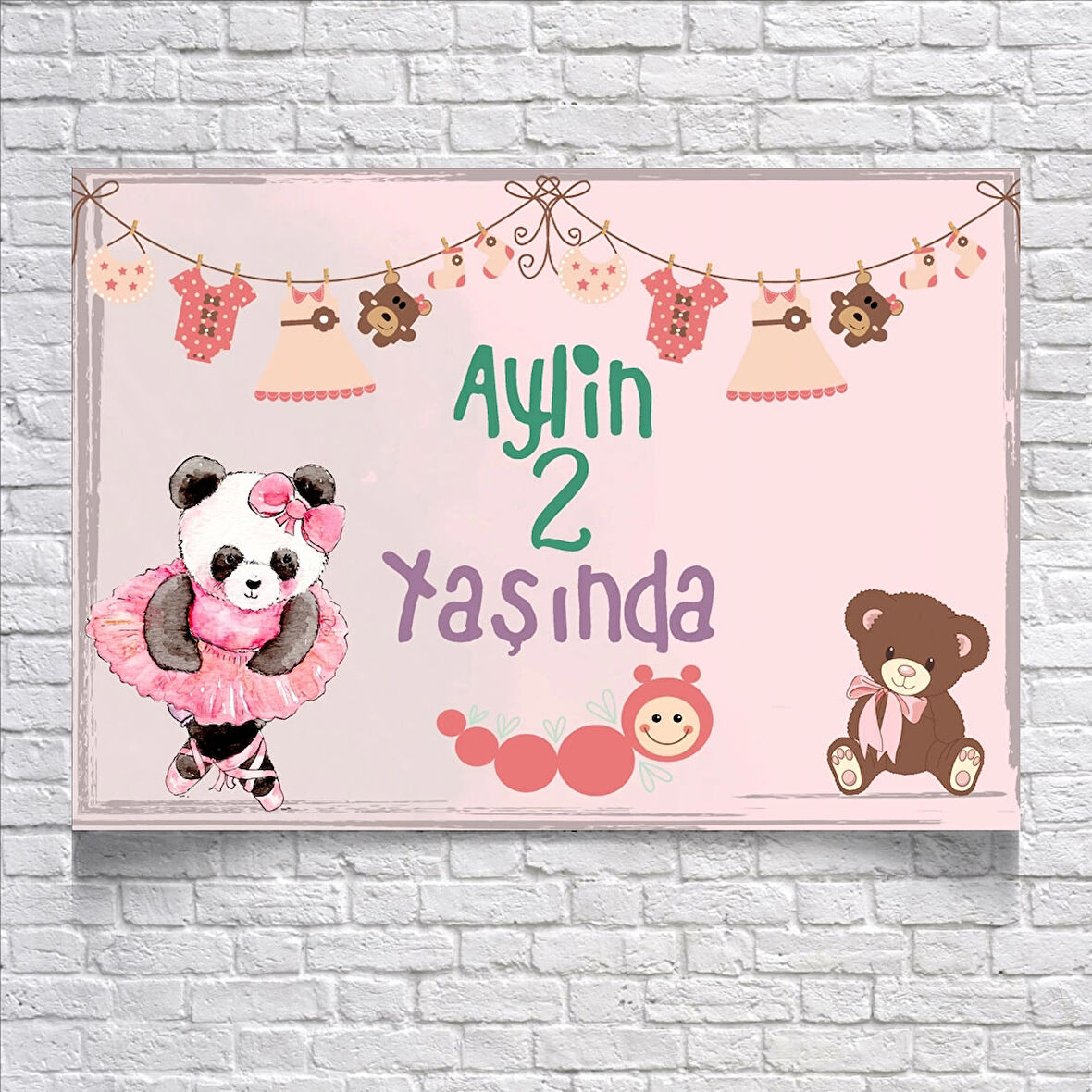 Balerin Panda Temalı Doğum Günü Afişi 100X150 cm