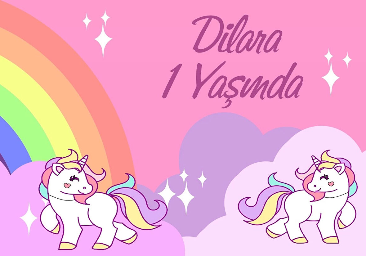 Unicorn Temalı Doğum Günü Afişi 35X50 cm