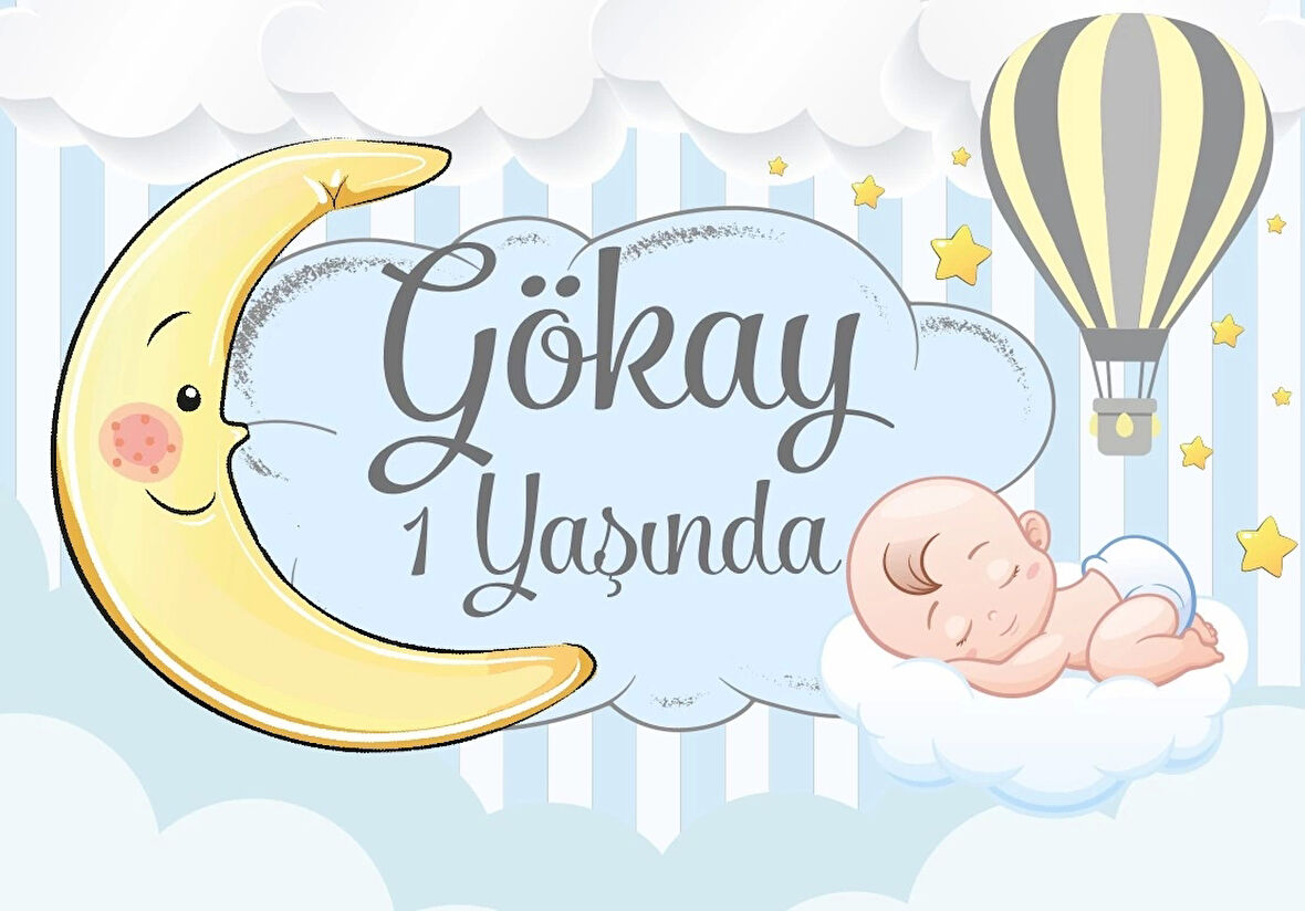 Ay ve Balon Temalı Doğum Günü Afişi 100X150 cm