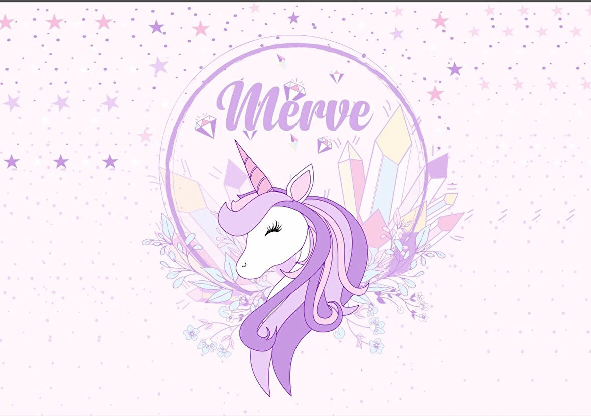 Mor Unicorn Temalı Doğum Günü Afişi 100X150 cm