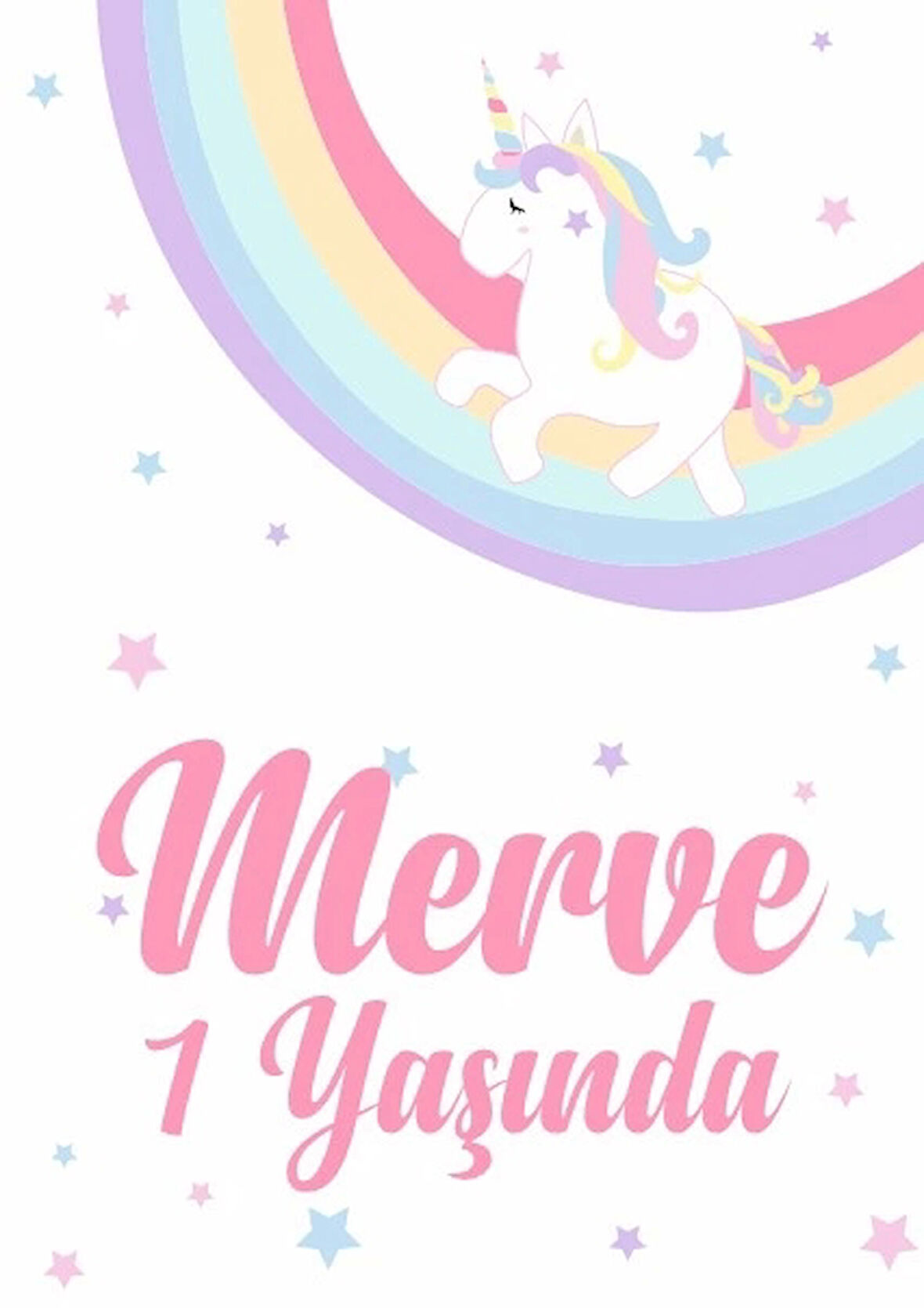Gökkuşağı Unicorn enalı Doğum Günü Afişi 50X70 cm
