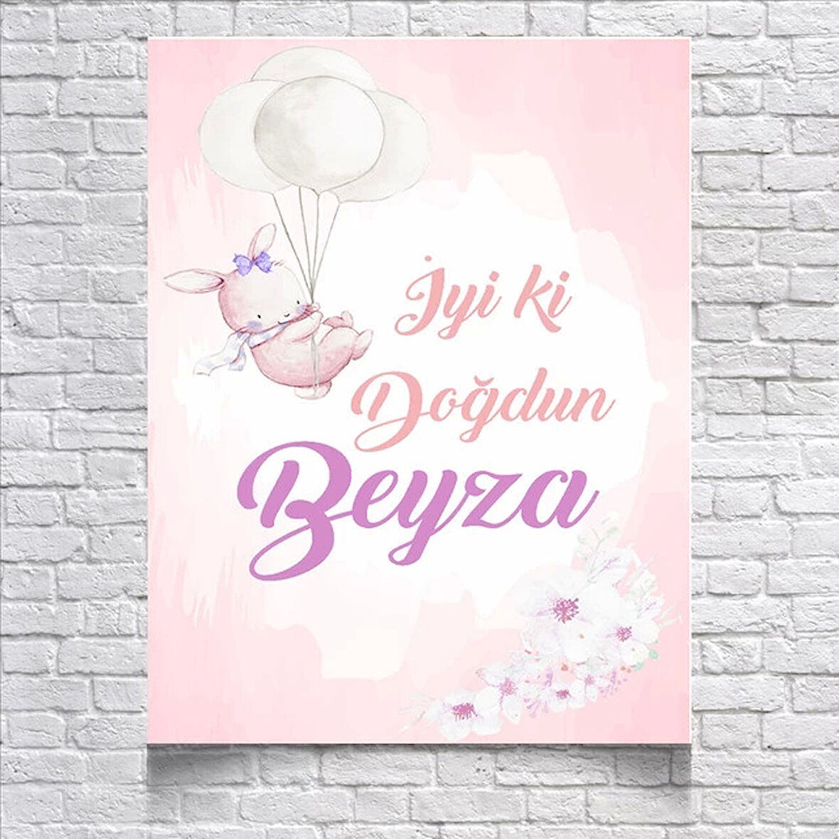 Pembe Balon Temalı Doğum Günü Afişi 50x70 Cm