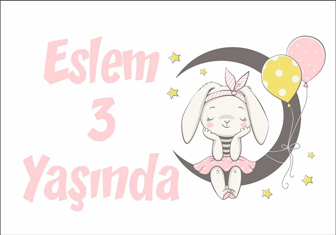 Ayda Oturan Tavşan Temalı Doğum Günü Afişi 50X70 cm