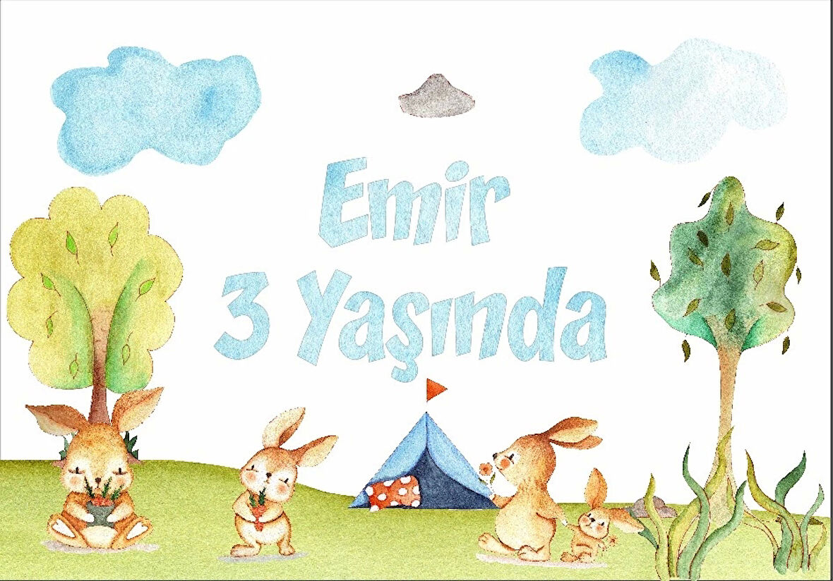 Tavşan Temalı Doğum Günü Afişi 35X50 cm