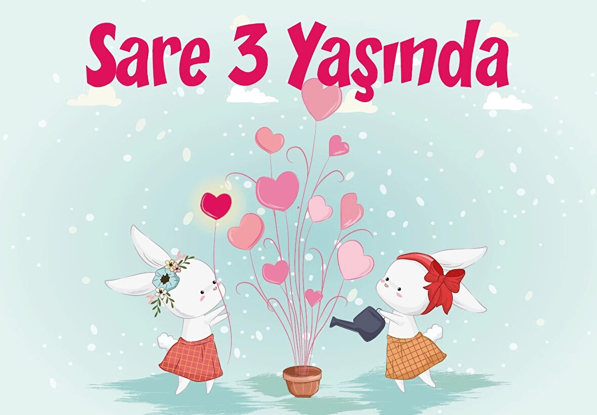 Çiçek Sulayan Tavşanlar Doğum Günü Afişi 35X50 cm