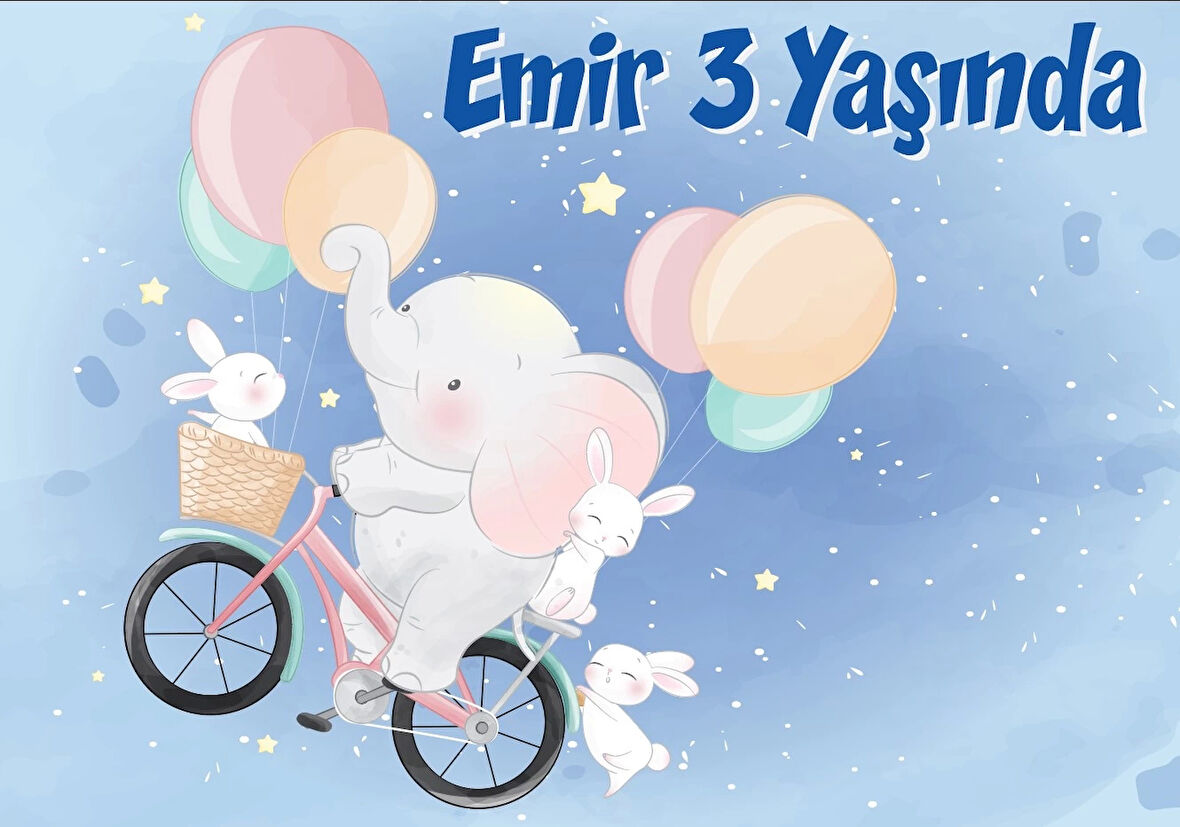 Sevimli Fil Temalı Doğum Günü Afişi 100X150 cm