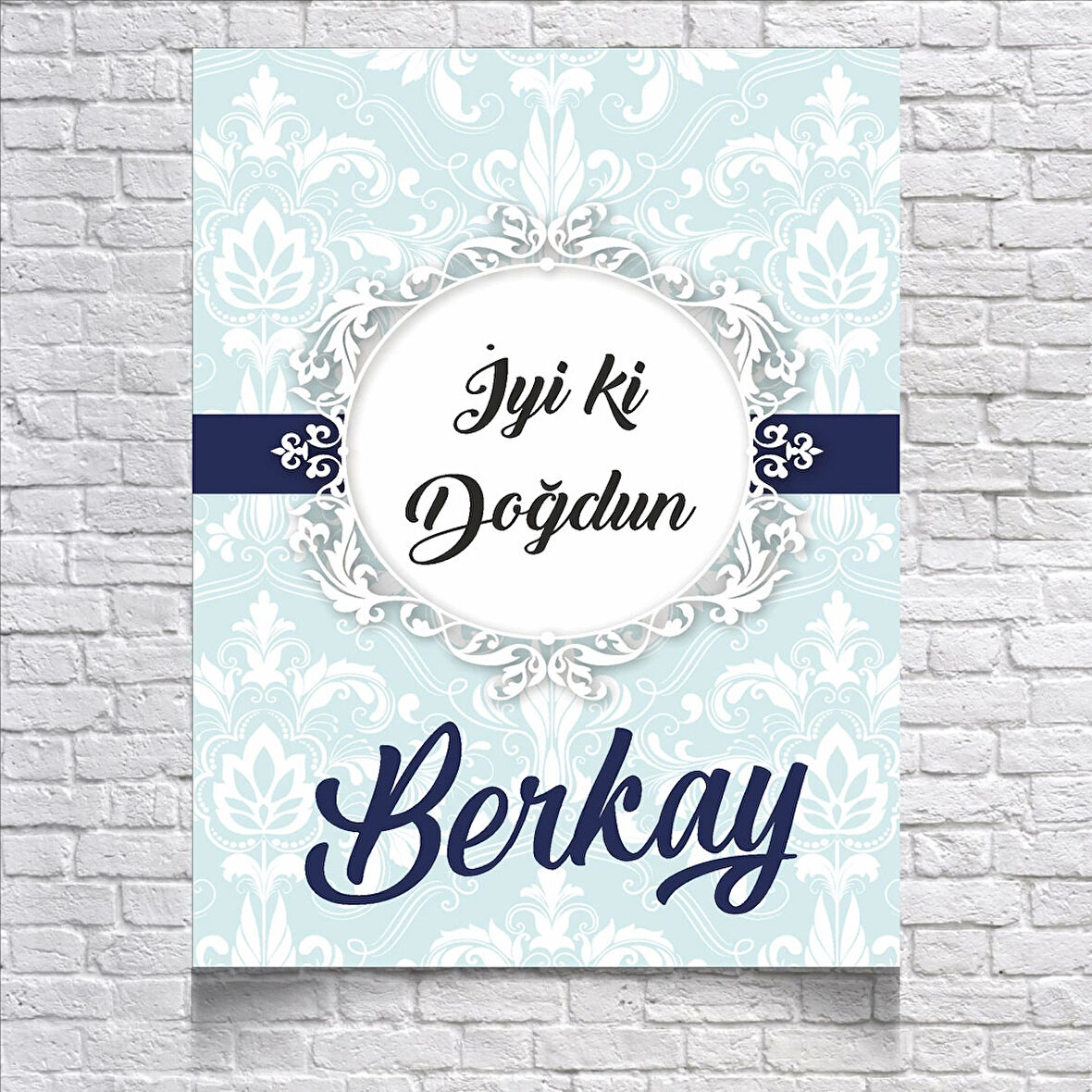 Mavi Damask Desenli Doğum Günü Afişi 100x150 Cm