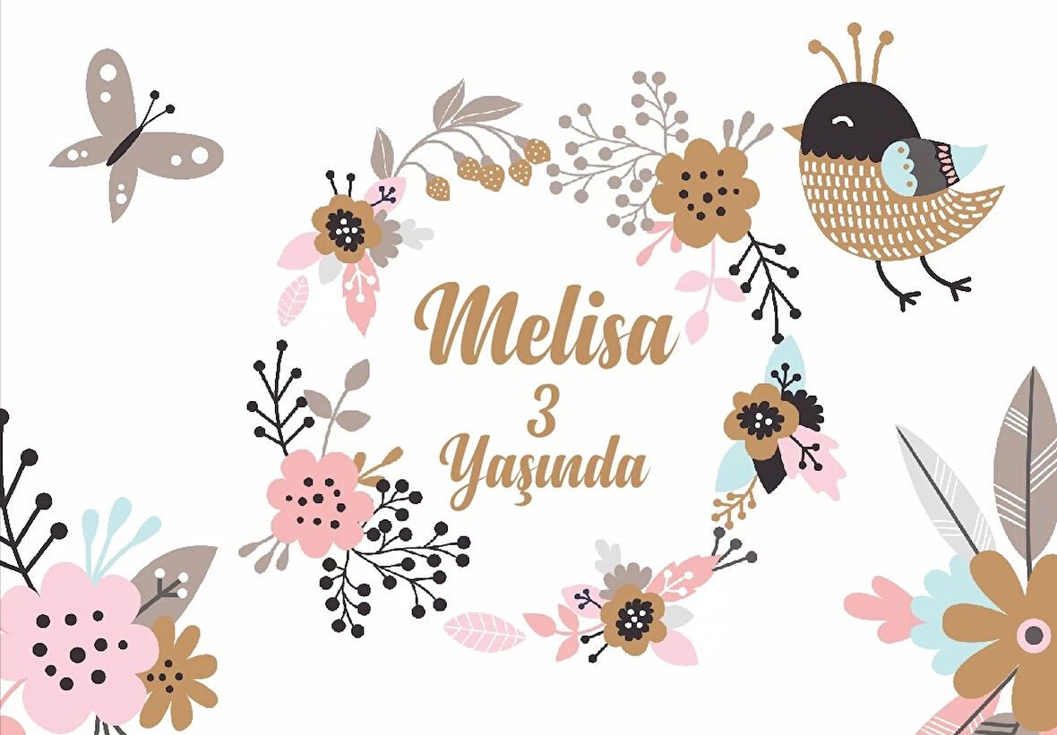 Kuş ve Çiçek Temalı Doğum Günü Afişi 50X70 cm