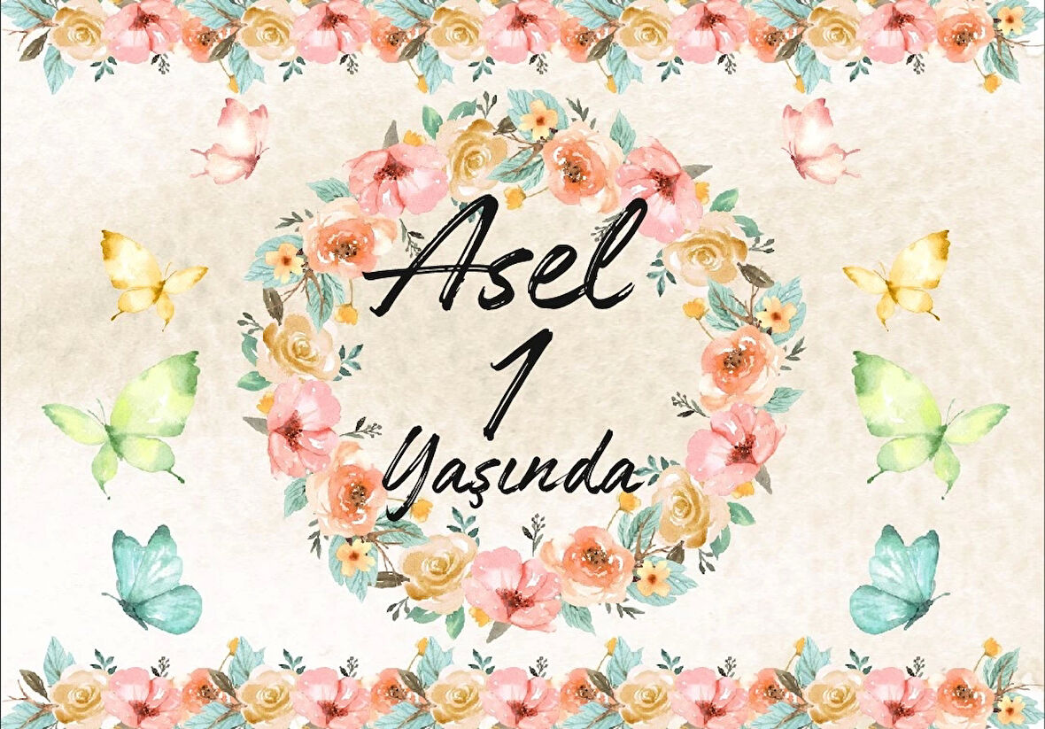 Resimli Çiçek ve Kelebekler Temalı Doğum Günü Afişi 100X150 cm