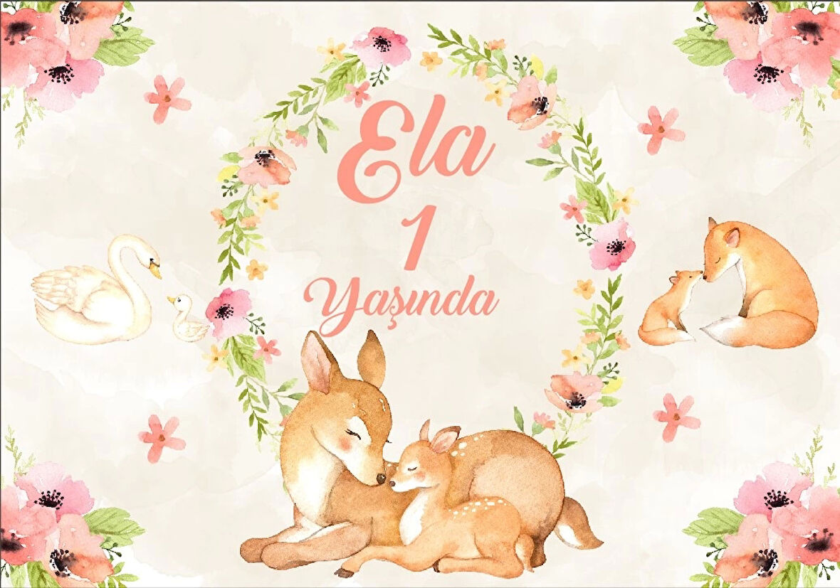 Balon ve Hayvanlar Temalı Doğum Günü Afişi 50X70 cm