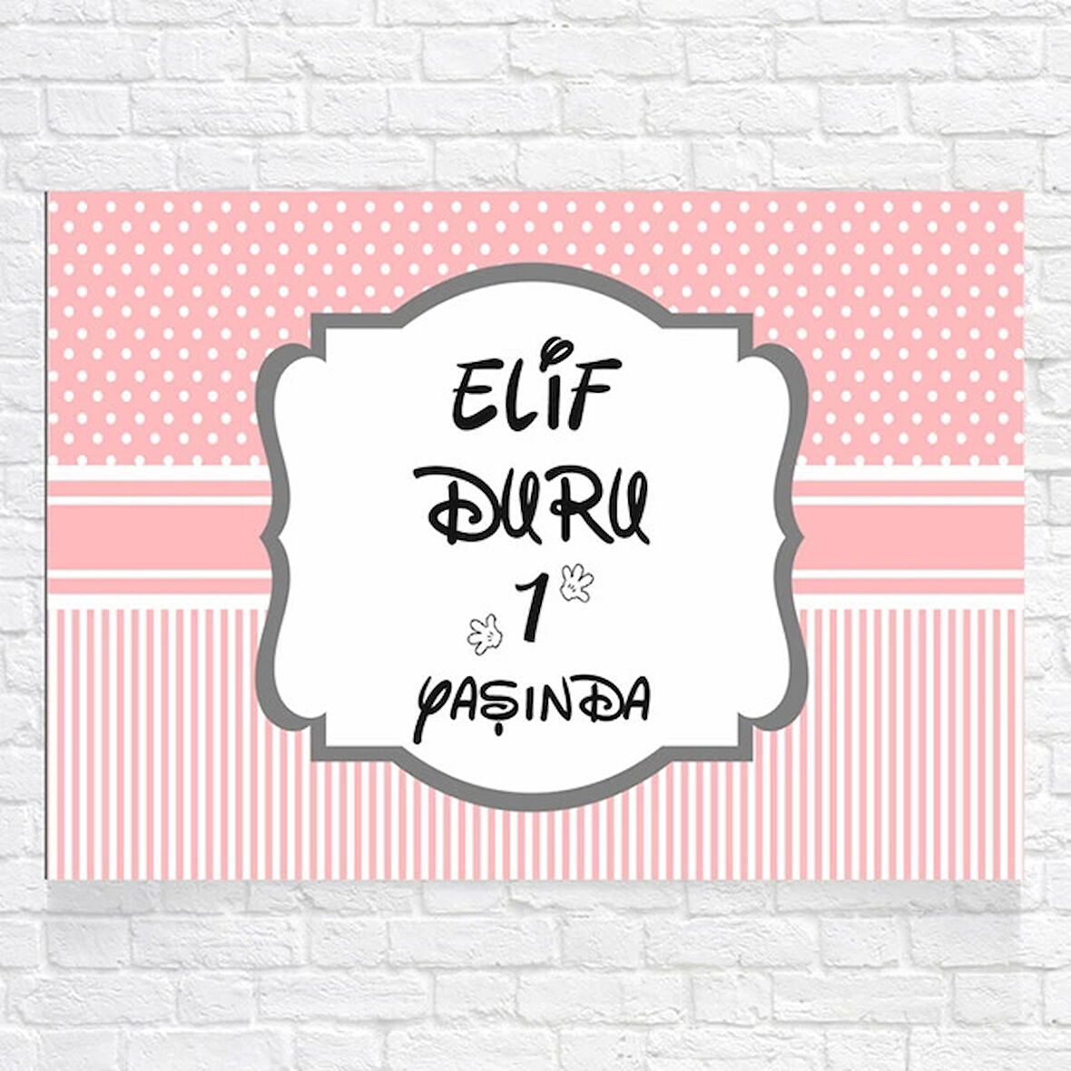 Pembe Puantiyeli Ve Çizgili Doğum Günü Afişi 70x100 Cm