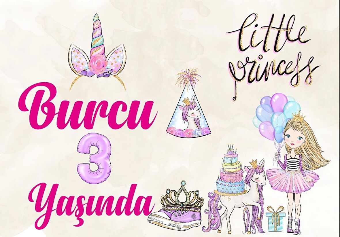 Sevimli Kız Temalı Doğum Günü Afişi 100X150 cm