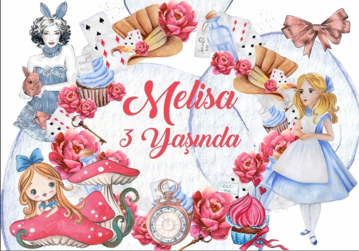 Alice Harikalar Diyarından Doğum Günü Afişi 100X150 cm