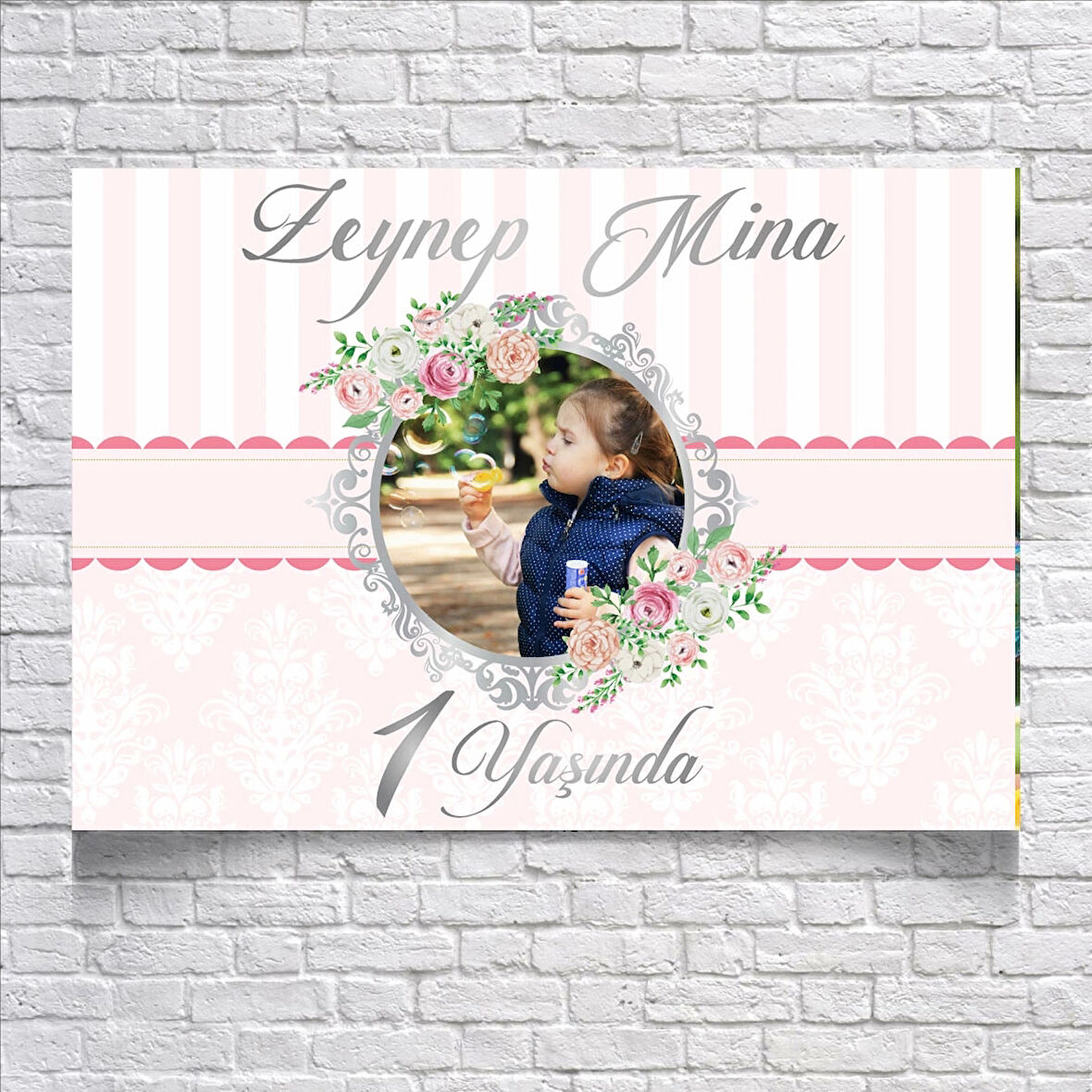 PEMBE ÇİÇEKLİ DOĞUM GÜNÜ AFİŞİ 70X100 cm