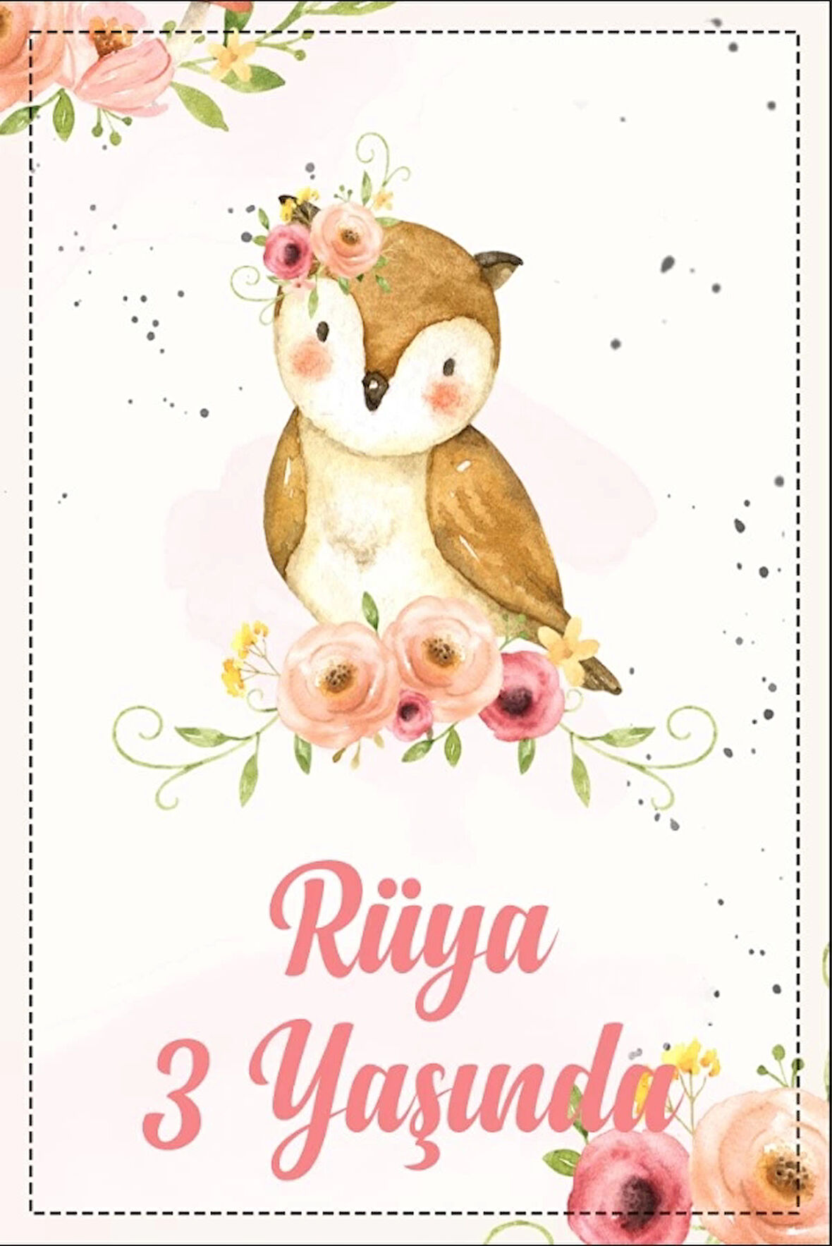 İnciler ve Çiçekler Temalı Doğum Günü Afişi 70X100 cm